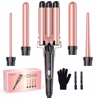 BESTOPE PRO 5 in 1 Curling Wand Set with 3 Barrel Hair Crimper for Women, Fast Heating Crimper Wand Curler in All Hair Type