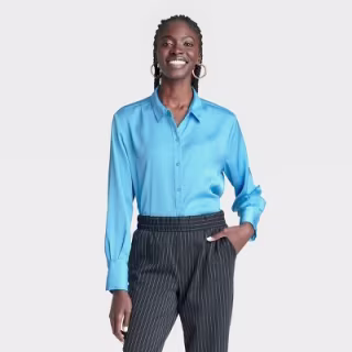 Women's Long Sleeve Oversized Satin Button-Down Shirt - A New Day(TM)