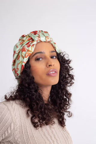 All Silk Turban - Green Floral