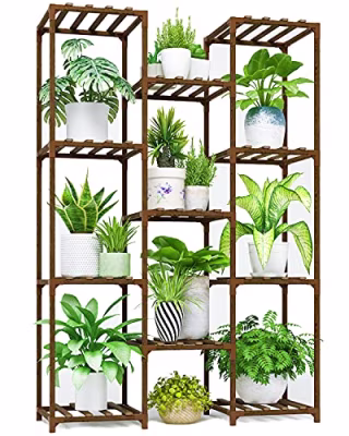 Bamworld Plant Stand Indoor Plant Shelf Tall Large Plant Shelves Holder Wood for Living Room Outdoor Plant Rack Indoor Multiple Plants Patio Balcony Garden