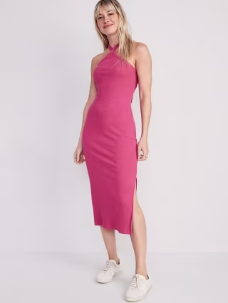 Old Navy Fitted Rib-Knit Halter Midi Dress