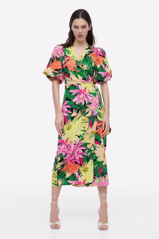 H&amp;M Puff-sleeved Wrap Dress