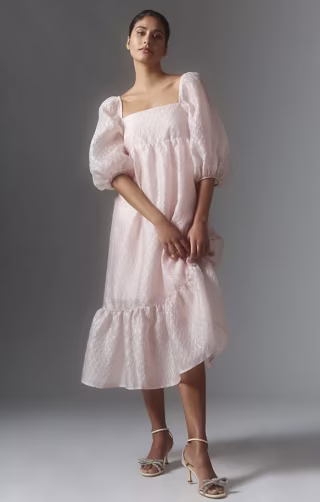 Textured Puff-Sleeve Dress