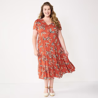Sonoma Goods For Life Button Front Tiered Midi Dress