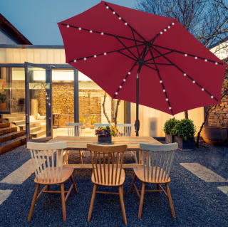 9FT Solar Power LED Lights Patio Umbrella