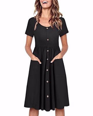 OUGES Button-Down Skater Dress