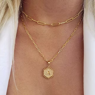M Mooham Dainty Initial Layering Necklace