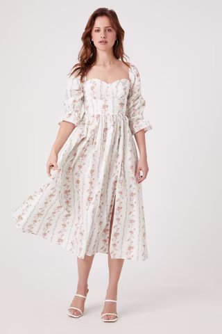 Floral Print Sweetheart Midi Dress