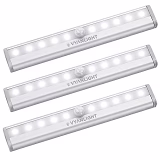 VYANLIGHT Motion Sensor LED Lights, 10 LED Battery Operated Motion Light, Stick-On Anywhere Magnetic Night Light Bar for Under Cabinet, Closet, Hallway, Stairway, Wardrobe, Kitchen, Vanity, 3 Pack
