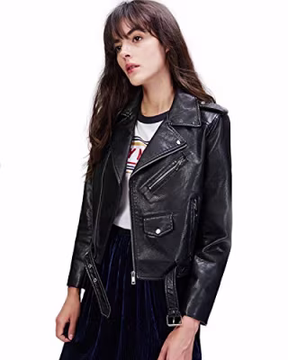 LY VAREY LIN Women's Faux Leather Motorcycle Jacket PU Slim Short Biker Coat (M, Black)