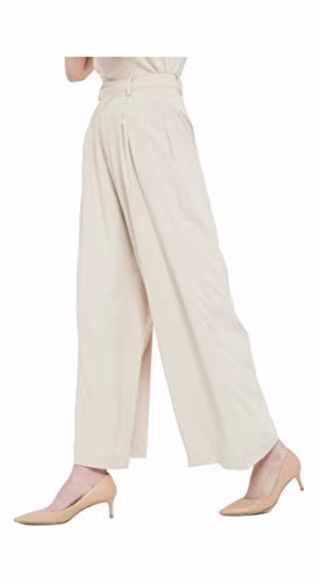 Tronjori Women High Waist Casual Wide Leg Long Palazzo Pants Trousers Regular Size(L,Summer Beige)