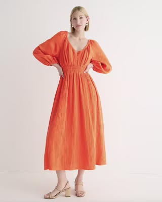 V-Neck Midi Dress in Soft Gauze