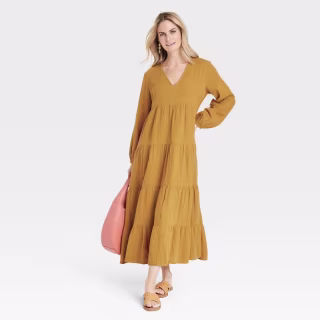 Women's Bell Long Sleeve Tiered Gauze Dress - Universal Thread