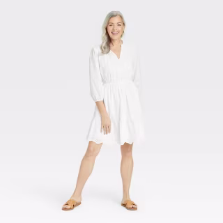 Women's Bishop 3/4 Sleeve Eyelet A-Line Dress - Knox Rose