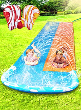 JOYIN 22.5ft Slip Slide and 2 Bodyboards, Lawn Water Slides Slip N Waterslides Summer Water Toy with Build in Sprinkler for Backyard Outdoor Water Fun for Kids Adults