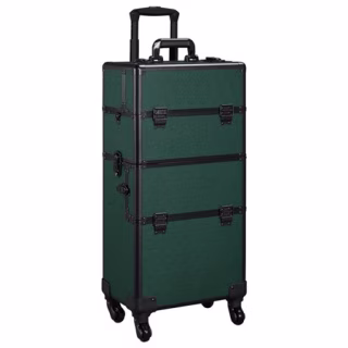 Yaheetech 3 in 1 Aluminum Cosmetic Case Professional Makeup Train Case Large Capacity Trolley Makeup Travel Case Black