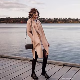 CHICWISH Women's Classy Light Tan Open Front Knit Coat Cardigan, Size M-L