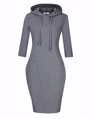 MISSKY Hoodies for Women Pullover Pocket 3/4 Sleeve Slim Gray Sweatshirts for Women,M