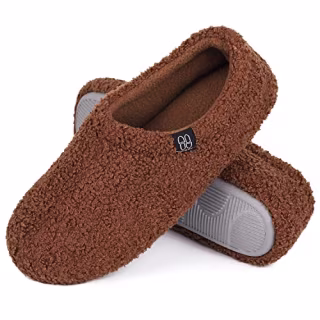 HomeTop Women's Fuzzy Curly Fur Memory Foam Loafer Slippers Bedroom House Shoes with Polar Fleece Lining (7-8, Brown)