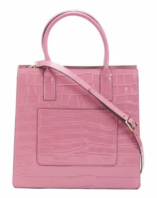 Made In Italy Leather Crocco Square Satchel With Dual Handles