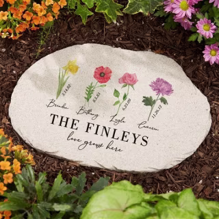 Birth Month Flower Personalized Round Garden Stone