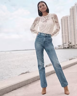 Lace Long Sleeve Crew Neck Top