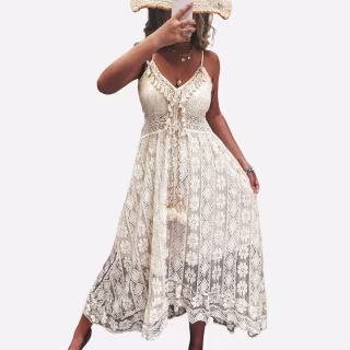 Women's V-neck Lace Up Slip Dress - Cupshe