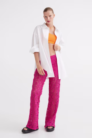 Straight-leg Crocheted-look Pants