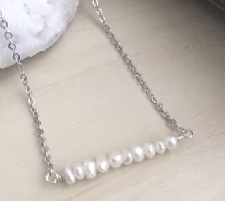 White Pearl Bar Necklace