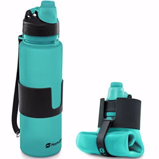 Nomader BPA Free Collapsible Sports Water Bottle - Foldable with Reusable Leak Proof Twist Cap for Travel Hiking Camping Outdoor and Gym - 22 oz (Aqua Blue)