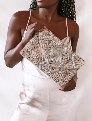 Sparkling Evening Gold Beaded Clutch