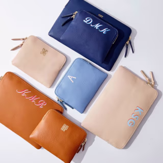 Everyday Italian Leather Zipper Pouch, Foil Debossed