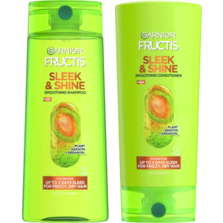 Garnier Fructis Sleek & Shine Shampoo (22 Fl Oz) + Conditioner (21 Fl Oz) Set for Frizzy, Dry Hair, Plant Keratin + Argan Oil (2 Items), 1 Kit (Packaging May Vary)