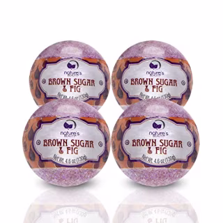 Nature's Beauty Brown Sugar & Fig Bath Bomb Multi-Pack - Natural Hand Crafted, Non-Staining, Luxury Fizzy Spa Bomb, Moisturize Dry Skin, Made w/Orange Extract + Coconut Oil, 4.6 oz (4 Pack)