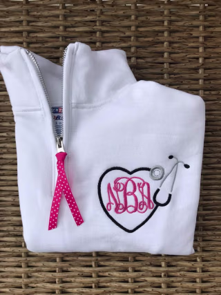 Nurse Heart Stethoscope Monogram Quarter-zip Pullover
