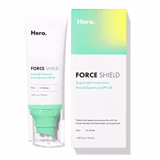 Force Shield Superlight Sunscreen SPF 30 from Hero Cosmetics - Everyday SPF 30 for Acne-Prone Skin with Zinc Oxide, Green Surge, and Extremolytes, Fragrance Free and Reef Safe (50 ml, 1.69 fl. oz)