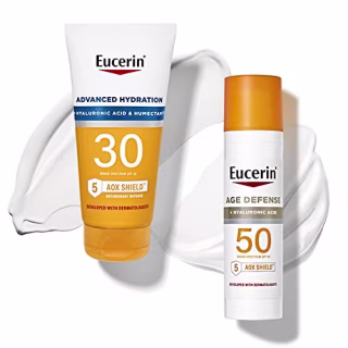 Eucerin Sun Advanced Hydration SPF 30 Sunscreen Lotion + Age Defense SPF 50 Face Sunscreen Lotion Multipack (5 oz. body lotion + 2.5 oz face lotion)