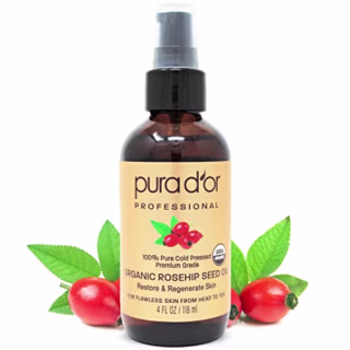 PURA D'OR Organic Rosehip Seed Oil, 100% Pure Cold Pressed USDA Certified All Natural Moisturizer Facial Serum For Anti-Aging, Acne Scar Treatment, Gua Sha Massage, Face, Hair & Skin, Women & Men, 4oz