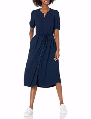 Half-Sleeve Waisted Midi A-Line Dress