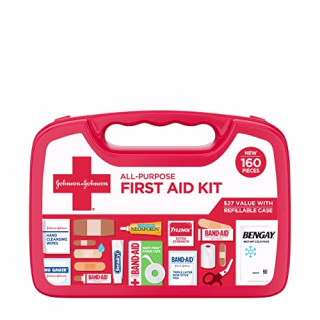 Johnson &amp; Johnson All-Purpose Portable Compact Emergency First Aid Kit, 160 pc