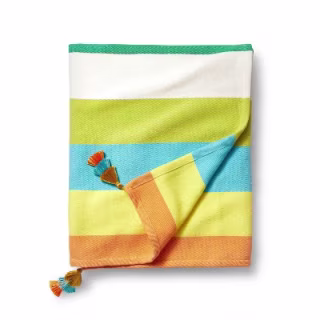 Multi Striped Outdoor Throw Blanket with Tassels