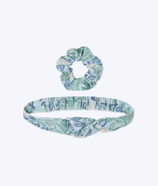 The Poolside Scrunchie &amp; Headband Set - Secret Garden in Powder Blue &amp; Sage