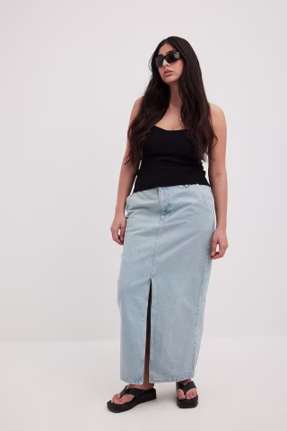 Slit Detailed Maxi Denim Skirt