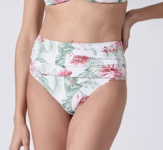 Breezy Botanical Shirred High-Waist Bikini Bottoms