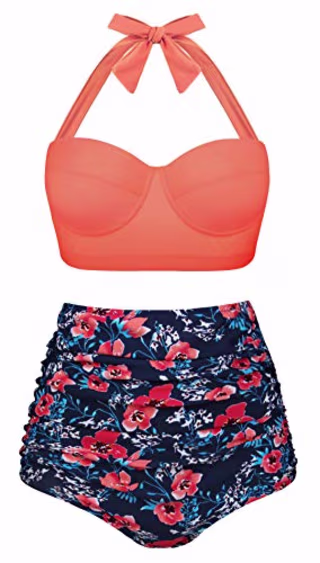 Angerella Orange Slimming Swimsuits for Women Tummy Control Pinup Halter Bikini,M