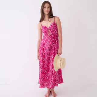 Cotton voile keyhole cover-up maxi dress in blushing meadow