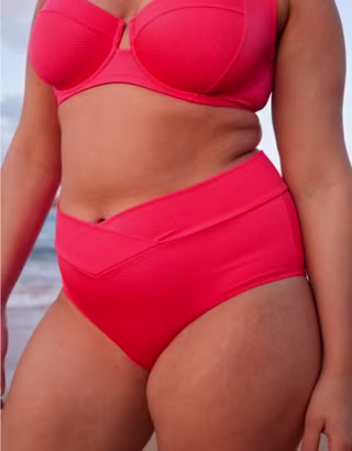 Aerie Shine Pique Crossover High Waisted Bikini Bottom