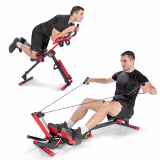 Goplus 4 in 1 Folding Rowing Machine, AB Crunch Workout Machine w/3-Level Angle &amp; Adjustable Tension, Control Panel, Multi-Function Rower AB Fitness Equipment for Home &amp; Gym Use