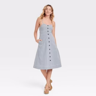 Women's Sleeveless Denim Corset Midi Sundress - Universal Thread(TM)