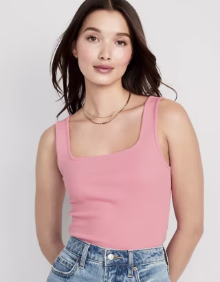Fitted Square-Neck Rib-Knit Tank Top